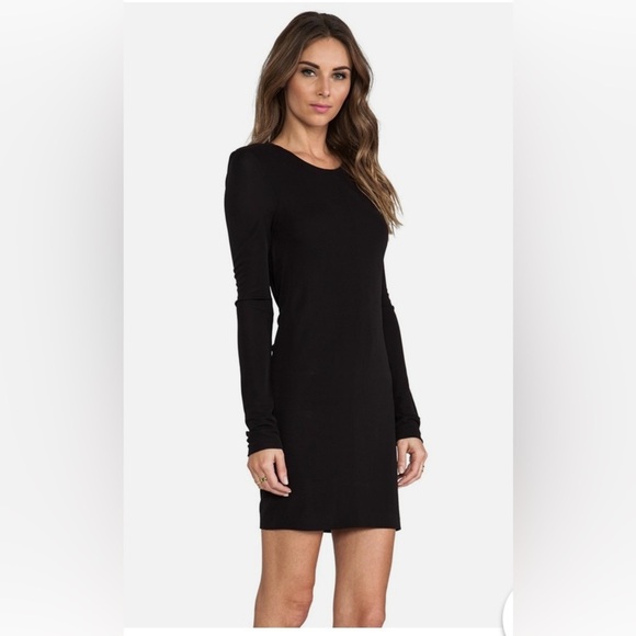 T by A l e x a n d e r  Wang Matte Jersey Long Sleeve Back Cowl Mini Dress - Picture 4 of 10